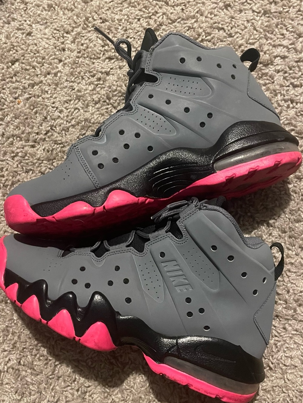 Nike Gray and Pink Mid-Top Basketball Sneakers